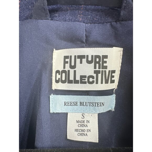 Future Collective Womens Blazer Size S Plaid Blue Poly-Wool Blend - Picture 3 of 6